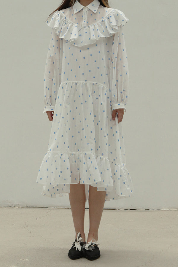 MING MA SS21 DR14-BLJAC V-neck jacquard pleated dress (with petticoat)